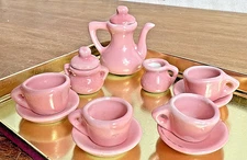 Vintage Pink Porcelain Miniature Tea Set Dollhouse Girly Retro Pastel Toys MCM