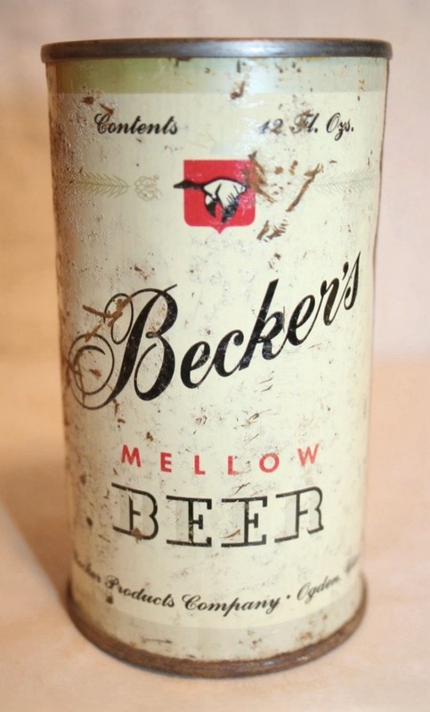 Becker's Flat Top Beer Can 1950's Becker Products Ogden, Utah Empty 12 oz.