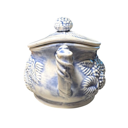 Vintage Rustic Salt Glazed Stoneware Creamer & Sugar Bowl Raised Berries Signed - Picture 3 of 16
