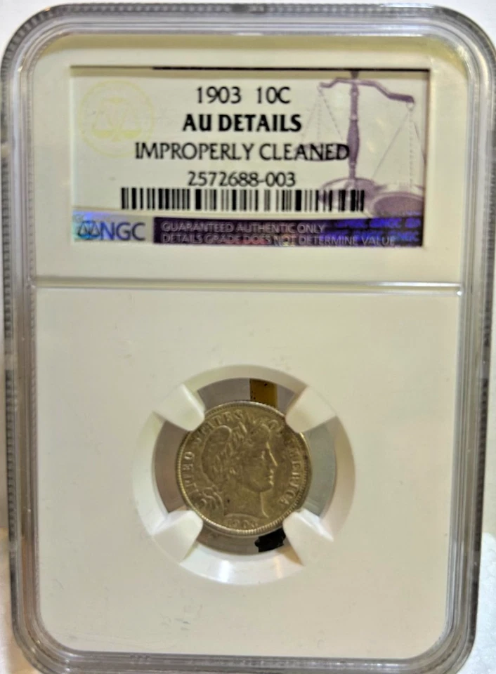 1903 Silver Barber Dime AU Details NGC, Beautiful Coin, Great Details! - Image 2 of 4