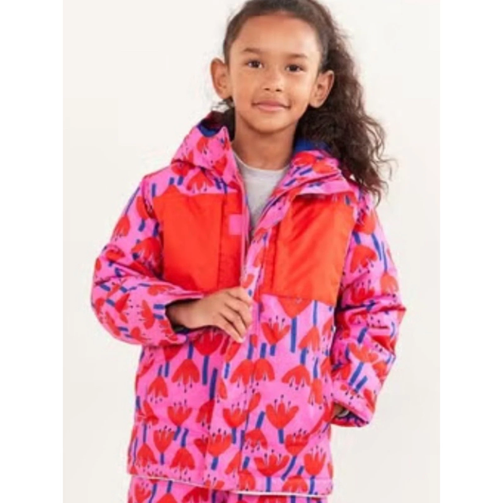 Hanna Andersson Snow Jacket in the Sunset Tulip Print EUC Red Sz 8