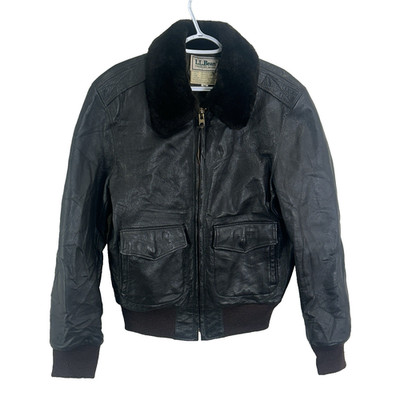 LL Bean Black Goatskin Mouton Lambskin Wool Trim Jacket Outerwear Size 38