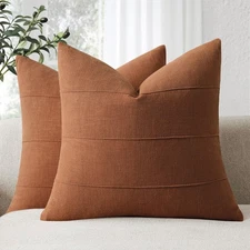 Decorative Linen Throw Fall Pillow Covers 24x24 Set of 2 Solid handcrafted St...