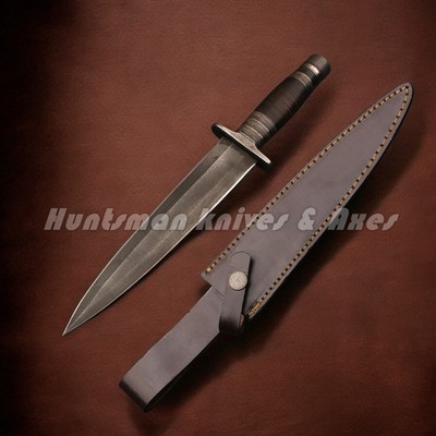 Custom Made Forged C- Steel Arkansas Toothpick Dagger Blackened w/Leather Stacks