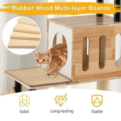 Modern Tall Cat Tower with Double Condos with Dangling Balls and Sisal Carpets-N - Picture 5 of 5