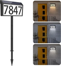 Maxvolador Solar Powered Address Sign House Numbers Waterproof, 3-Color Lighting