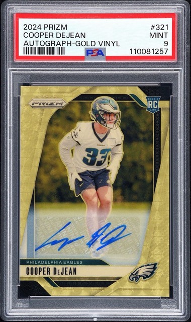 PSA 9 2024 Panini Prizm - Cooper DeJean #321 Autograph - Gold Vinyl /5 (RC)