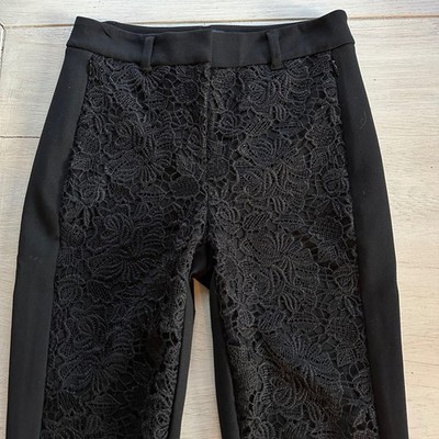 White House Black Market The Slim Ankle Pants Black Lace Panel Zip Size 00