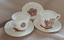 Vintage 1953 Queen Elizabeth II Coronation Cups & Saucers, Washington Pottery. 