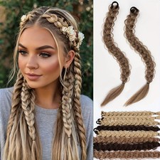 Box Braided Synthetic Ponytail Hair Extensions 24 Inch Fried Dough Twists Braid