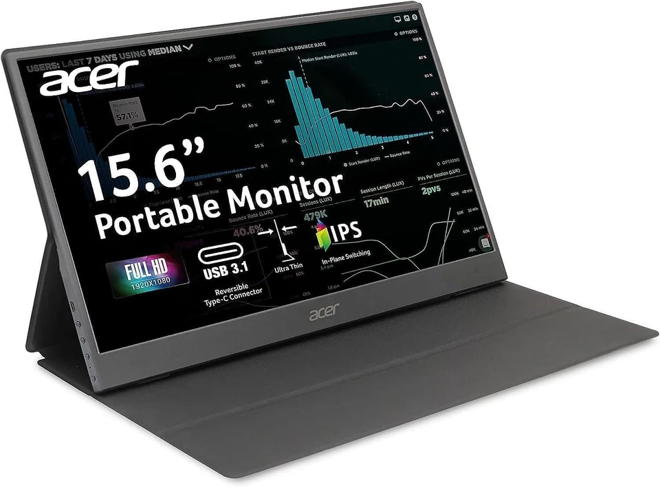 Acer PM161Q B 15.6" FHD 1920x1080 60Hz 4ms Portable LCD IPS Monitor USB 3.1™ - Image 2 of 4