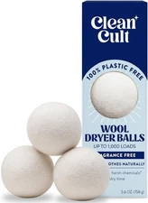 Cleancult Wool Dryer Balls (3 Count) - Made from 100% New 3 Count (Pack of 1) 