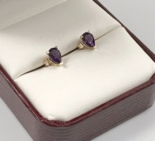 14k Yellow Gold  Amethyst Pear Cut Post Earrings. 889