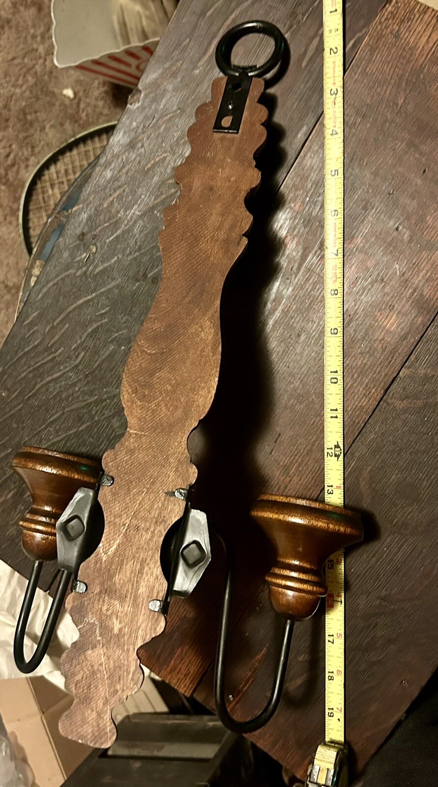 Vintage Wood Metal Wall Mount Dual  Candle  Holder Sconces Lighting Wall