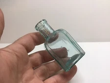 Small Square Antique Aqua Finished Top Inkwell/ Ink Bottle.