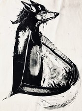 Monochromatic Pregnant Fox Print 30" Abstract Street Art Graffiti Animals Birth