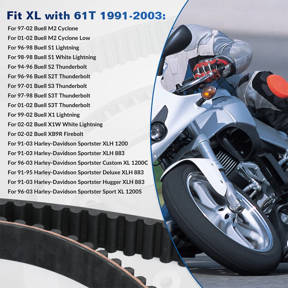 Correa de transmisión trasera 128T de 1-1/8 pulgadas para Harley Sportster 91-03 reemplaza 40022-91 Foto 2 de 4