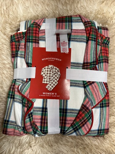 Women’s WonderShop 2 Pc Flannel Sleep Set Cream Tartan Plaid Size 4X - Picture 4 of 6