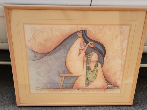 Exquisite Hand signed G. E. Mullan Pueblo Woman 28 x 34 framed 19 x 25 viewable - Picture 4 of 4