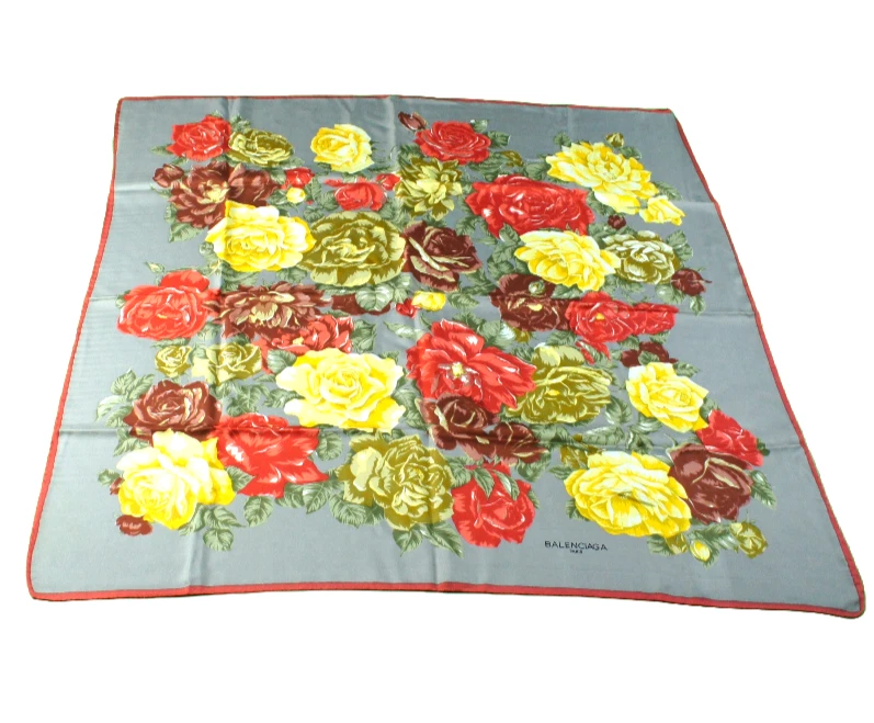 AUTÉNTICO Lujo BALENCIAGA Floral Vintage Mujer Sarga Seda Bufanda Cuadrada 34" Foto 2 de 4