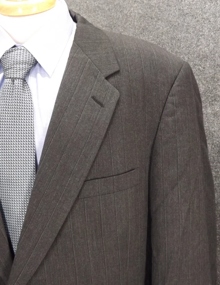 PIERRE CARDIN Mens Suit 48L Gray Stripe Wool 41x31 Cuff Pants 2 Piece 2 Btn - Image 3 of 4