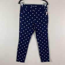 Old Navy Mid-Rise Printed Pixie Ankle Pants Size 4 Navy Blue White Polka Dot