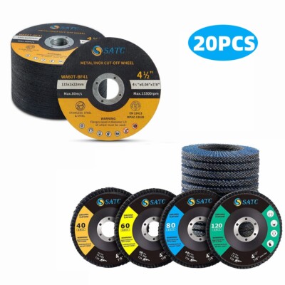 20PCS 4.5 Inch Flap Discs& Cut Off Wheels Cutting Disc Set Metal Stainless Steel