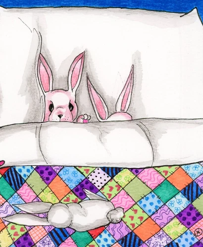 1 small Original  surreal , animal bunnies, rabbit "No.2" painting!!