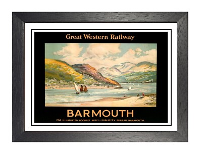Barmouth Railway Mountain Holiday Paradise Gwynedd Wales Poster alte Werbung 
