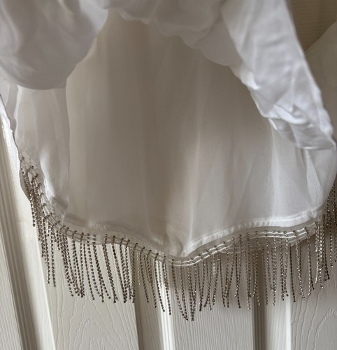 BNWT White ZARA Diamante Jewel Fringe Trim Satin Halter Top XL 14/16 - Picture 4 of 5