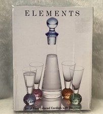 Elements Brand Set of Four Colored Cordials with Decanter Brand New In Box