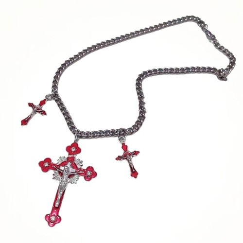Pink Crosses Pendant Necklace Cool Goth Jewelry Rainbow Crosses Crucifix - Picture 10 of 12