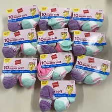 Lot Of 10-Hanes Toddler Girls' 10-Packs Super Soft Low Cut Socks Sz 6-12 Months