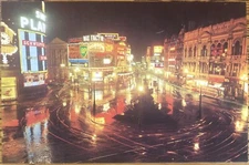Piccadilly at Night, London Vintage Color Photo Postcard, Time-Lapse 