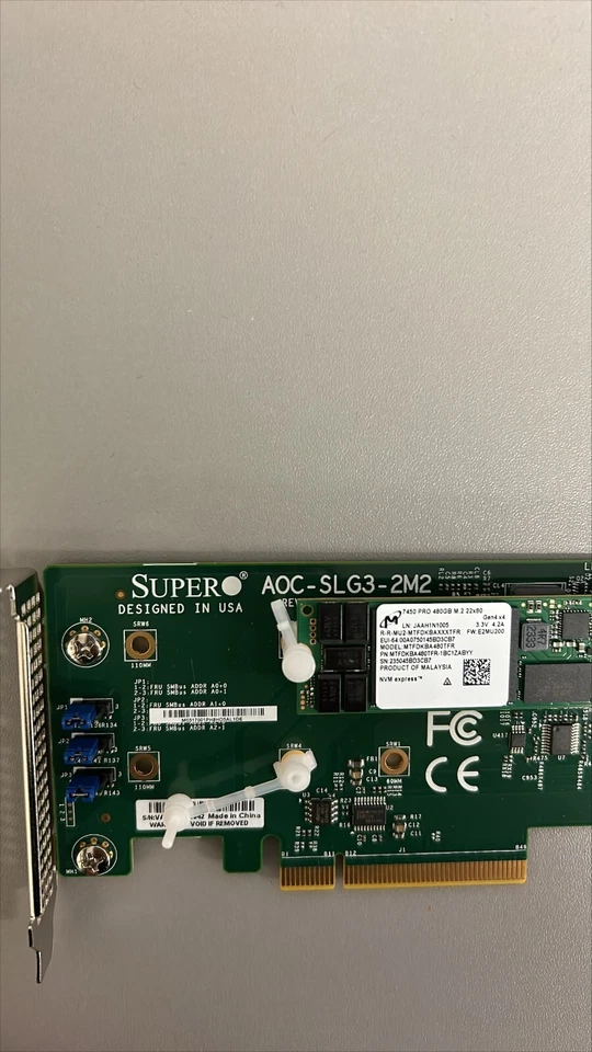 NEW Supermicro AOC-SLG3-2M2 PCIe for 2 NVMe SSDs + Micron 7450 PRO 480GB M.2 228 - Image 2 of 2