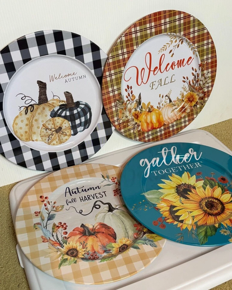 NEW 4-Pack Tin Serving Trays Fall Farmhouse Thanksgiving Autumn Home Decor 13" - Image 2 of 4