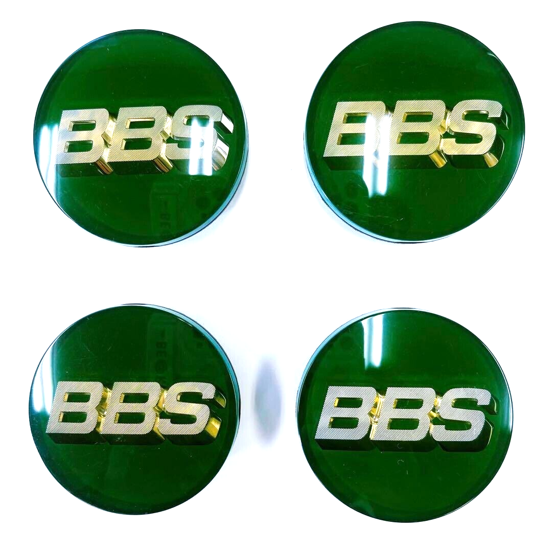 BBS Wheel Center Caps 56mm Genuine Emblem Green Gold 3D Logo