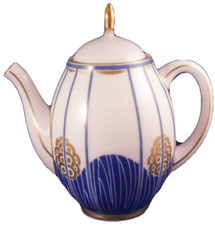 Antique Hand-Painted Porcelain Teapot with Scenic Landscape Cartouche, Turquoise & Gilt — listing 5