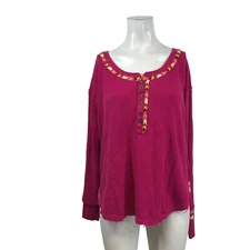 WE THE FREE- WOMEN'S MEDIUM - PINK LONG SLEEVE ROUND NECK THERMAL SHIRT TOP