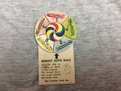 Vintage 1949 Original Cracker Jack Cardboard Midget Auto Race Prize