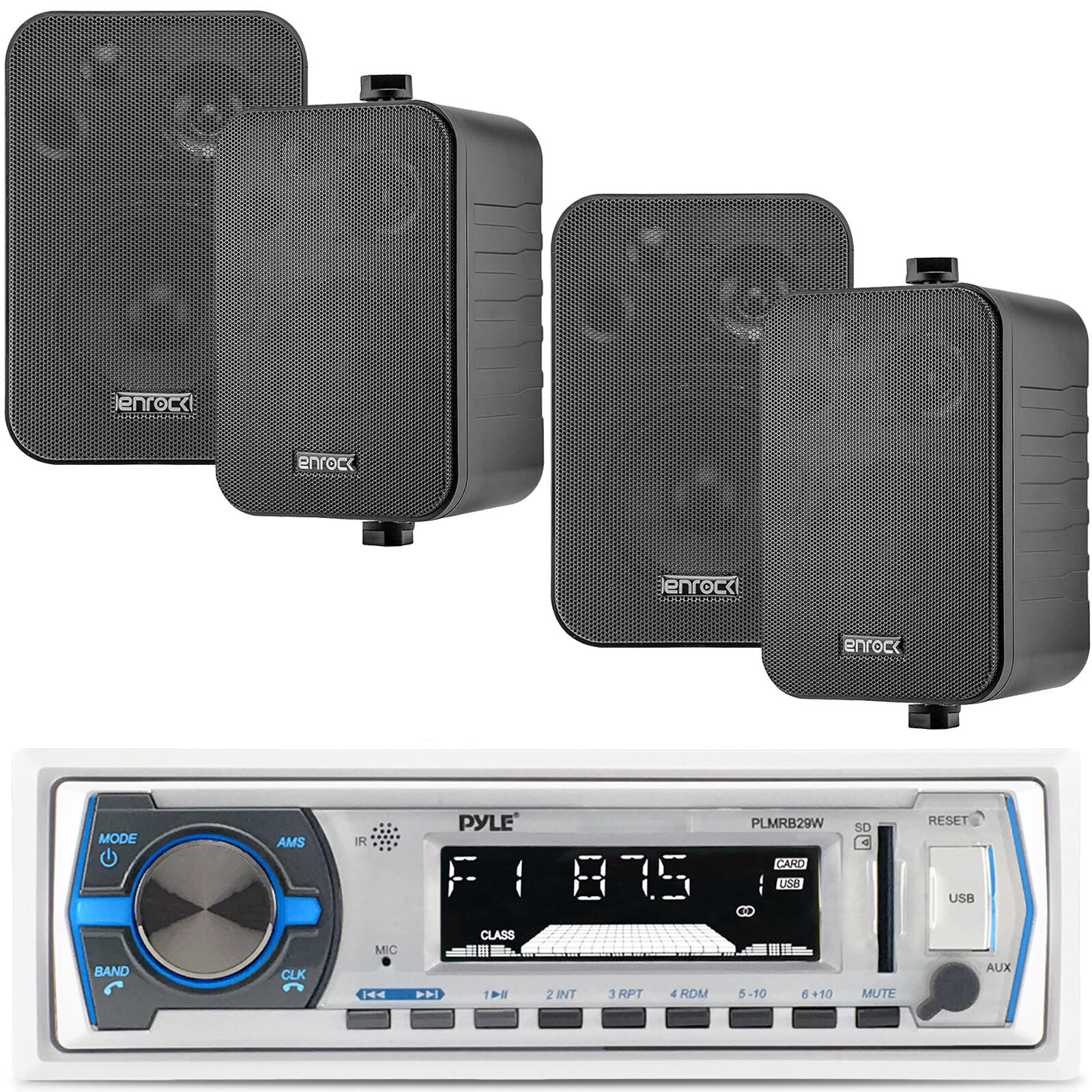 Pyle MP3/USB/SD/AUX Reciever, Enrock 4" 30W In/Out Door Spea