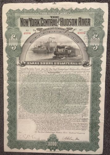 Antique 1898 NY Central & Hudson River Railroad Gold Bond Certificate W/Coupons! - Picture 2 of 7