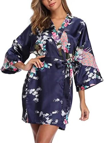Satin Silk Bridesmaid Robe – Elegant Crane Print Kimono - Picture 40 of 108
