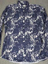 Frank & Oak Rue St-Viateur Men's Button Down Collared Shirt Med Blue Speckled