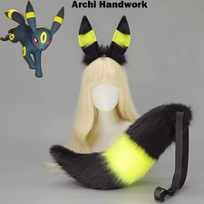 Halloween Umbreon Furry Headband Tail Animal Ears Plush Headwear Fursuit Cosplay