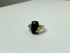 925 Sterling Silver Gold Plated Black Onyx Ring Size 8.5