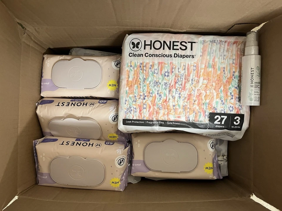 Pañales Honest tamaño 3, 189 unidades, 4 paquetes de 60 toallitas y crema pulverizable para erupciones Foto 3 de 3