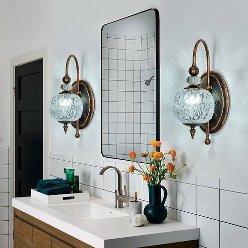 Vintage Bronze Wall Sconce with Glass Globe Shade Mid Century G9 Bulb Wall Light - Picture 8 of 9