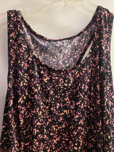 Livi By Lane Bryant Womens Long Tank Top 18 20 Black Pink Yellow Print - Picture 2 of 5