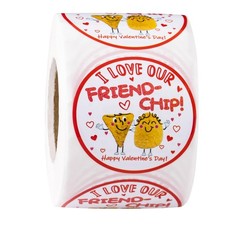 Kids Valentines Day Stickers Roll - Friend-Chip Design, 2 x 2 Inch, 500 Total To
